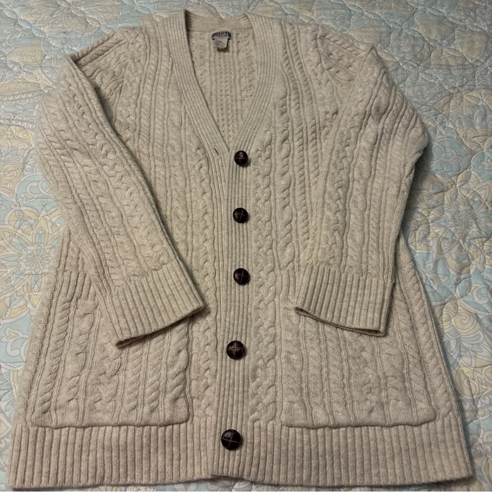 Duluth Trading Co Cream Cable Knit Cardigan